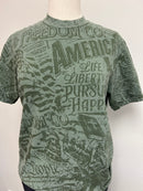 Military green monochrome tee on mannequin