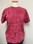 Red monochrome tee on mannequin