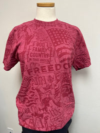 Red monochrome tee on mannequin