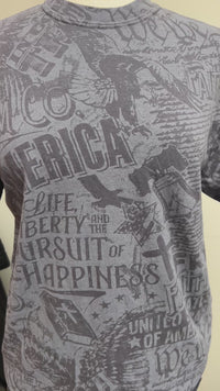 Grey tee turning shows all sides printed